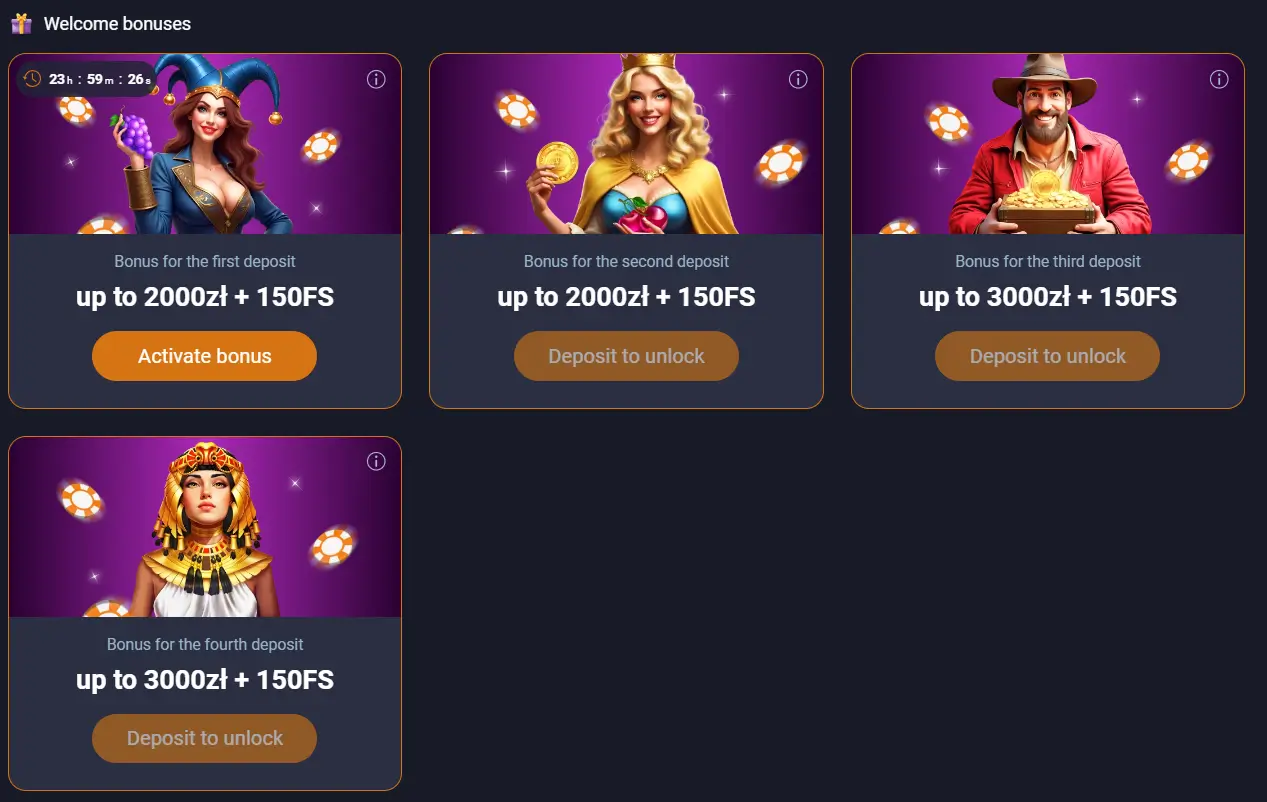 Vox Casino welcome bonuses with deposit rewards and free spins for new players